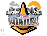 Bus Roadeo design featuring paratransit vans going around a central traffic cone.